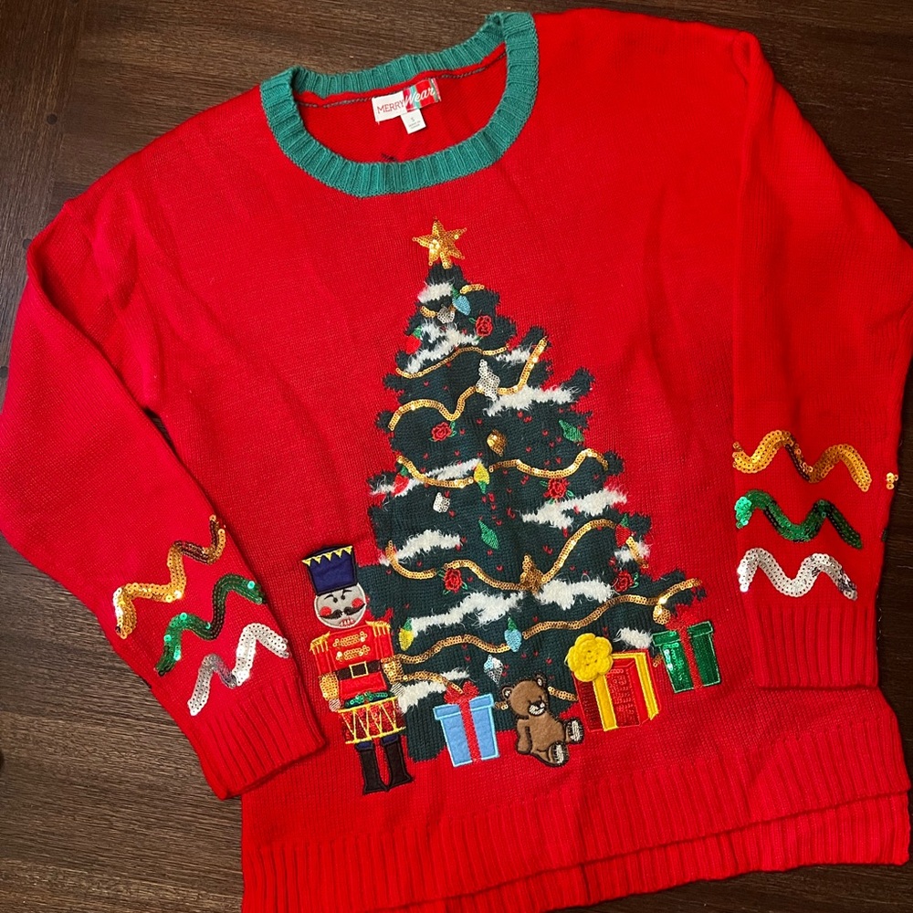 Red Christmas Tree Sweater with Sequins